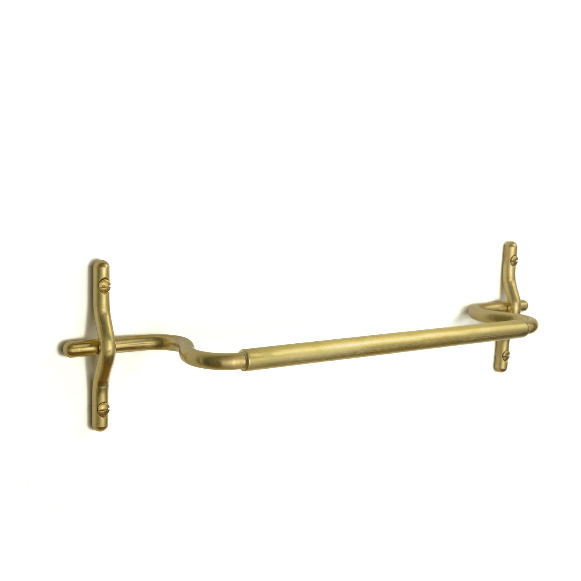 Hand-finished unlacquered brass hand towel bar, made in Vancouver