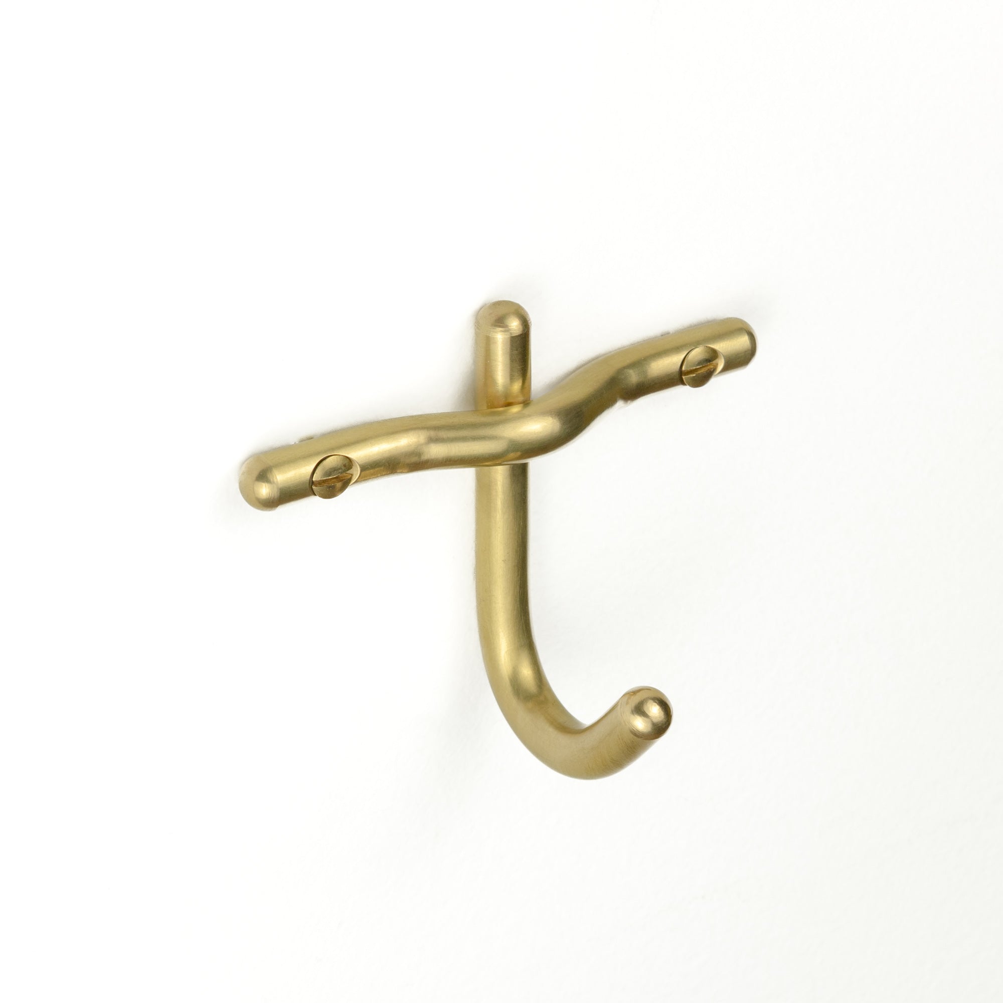 Hand-finished unlacquered brass robe hook, made in Vancouver