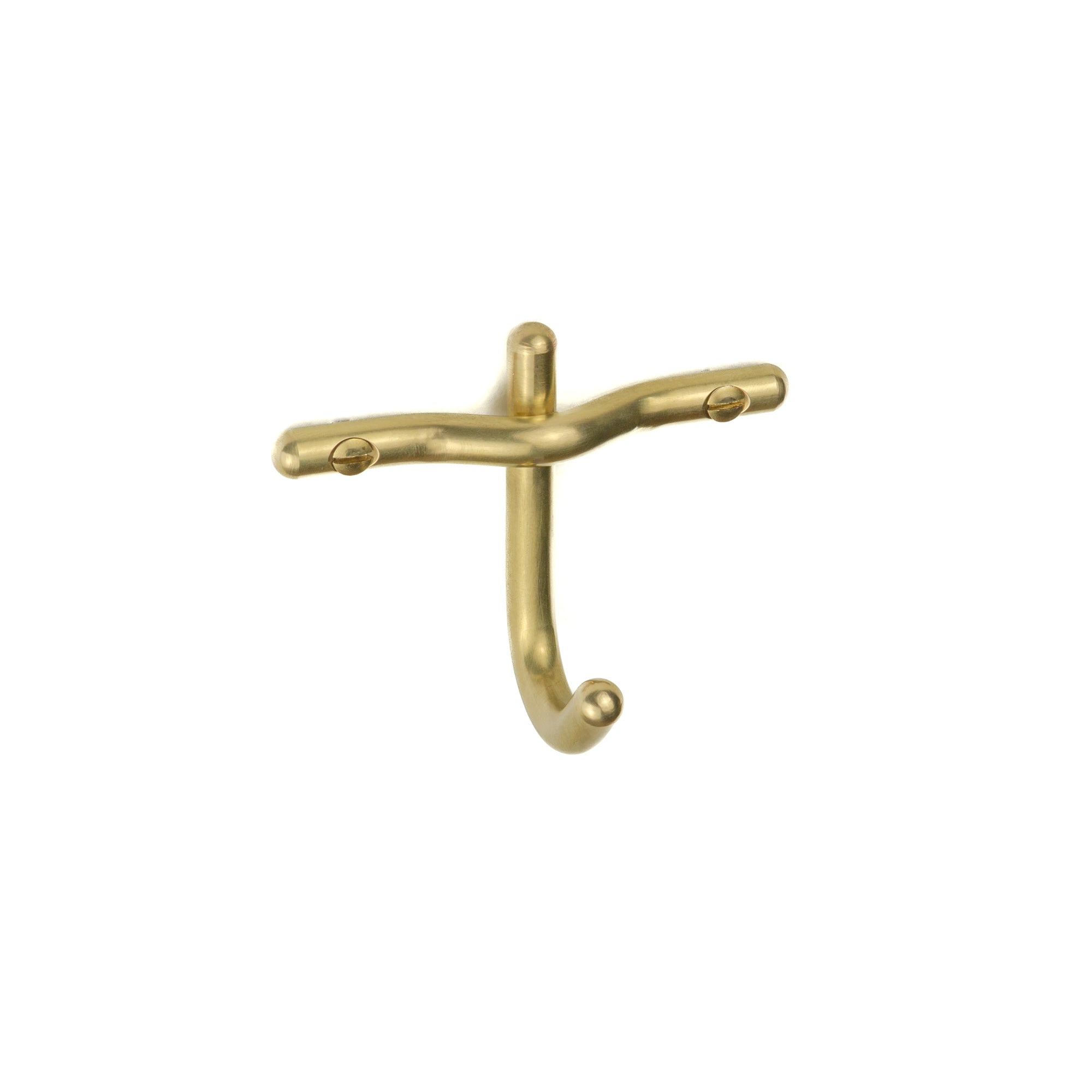 Hand-finished unlacquered brass robe hook, made in Vancouver