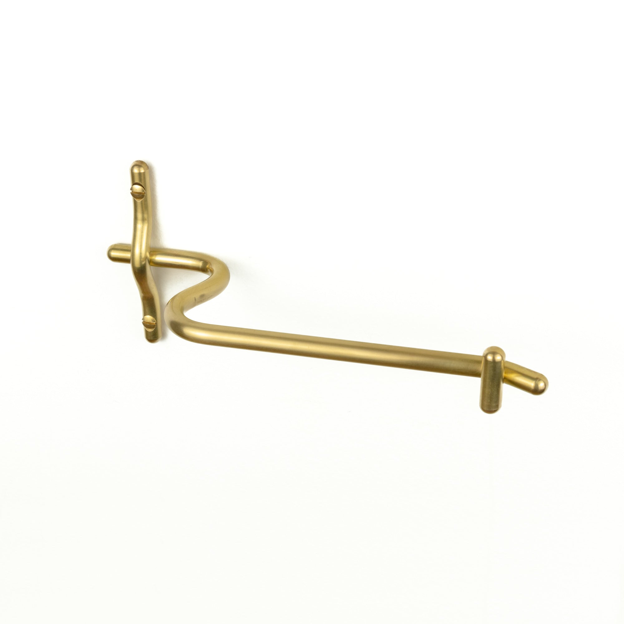 Hand-finished unlacquered brass toilet roll holder, made in Vancouver